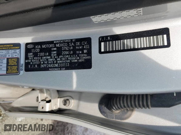 2021 Kia Forte FE z VIN 3KPF24AD2ME310113, wystawiony jako Copart lot #58938215 z przebiegiem 60 418 mil mil oraz Szkoda całkowita • Salvage title. Historia ofert i sprzedaży dostępna na DreamBid. Obrazek 12.