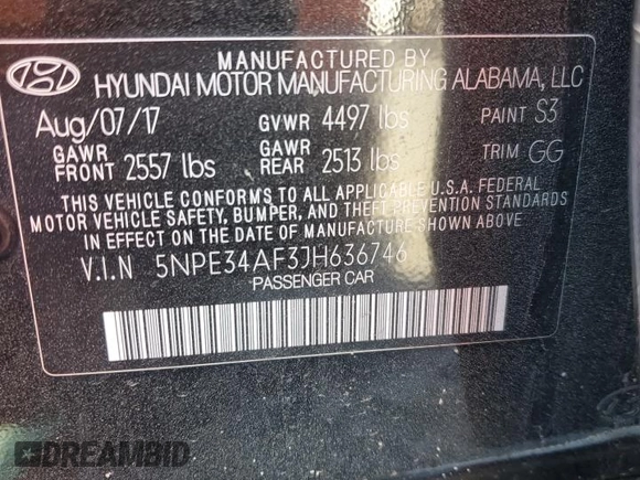 2018 Hyundai Sonata Limited with VIN 5NPE34AF3JH636746, listed as a Copart auction lot 45393335 with 88,462 mi miles and Salvage Title. Bid and sale history available at DreamBid. Image 13.