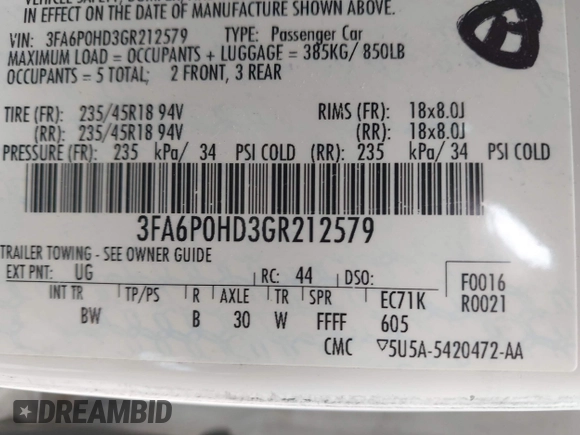 2016 Ford Fusion SE с VIN 3FA6P0HD3GR212579, выставлен на аукционе IAAI как лот 42466967 с пробегом 117 877 миль миль и . История ставок и продаж доступна на DreamBid. Изображение 9.