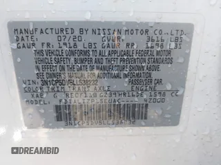 2020 Nissan Kicks SR with VIN 3N1CP5DV5LL538232, listed as a IAAI auction lot 41761012 with 107,012 mi miles and . Bid and sale history available at carsss.com. Image 9.