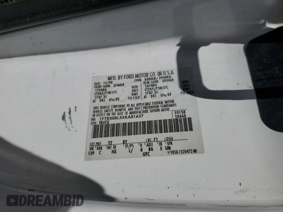 1999 Ford F-150 XL with VIN 1FTRX08LXXKA81637, listed as a Copart auction lot 64637375 with Not provided miles and Salvage title. Bid and sale history available at DreamBid. Image 12.