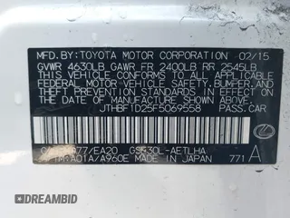 2015 Lexus IS 250 with VIN JTHBF1D25F5069558, listed as a IAAI auction lot 42664732 with 47,263 mi miles and . Bid and sale history available at DreamBid. Image 9.