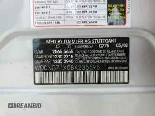 2008 Mercedes-Benz S 550 with VIN WDDNG71X08A235595, listed as a Copart auction lot 51145505 with 218,269 mi miles and Salvage Title. Bid and sale history available at DreamBid. Image 13.