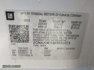 2019 Chevrolet Equinox LS with VIN 2GNAXHEV4K6155073, listed as a IAAI auction lot 41780929 with 126,193 mi miles. Bid and sale history available at carsss.com. Image 9.