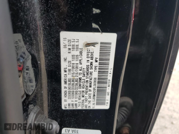 2015 Honda CR-V LX with VIN 5J6RM4H39FL083656, listed as a Copart auction lot 53204505 with 279,138 mi miles and Clean Title. Bid and sale history available at DreamBid. Image 13.