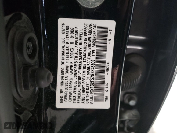 2016 Honda Civic Sedan LX with VIN 19XFC2F57GE248800, listed as a Copart auction lot 42562665 with 202,102 mi miles and Salvage Title. Bid and sale history available at carsss.com. Image 12.