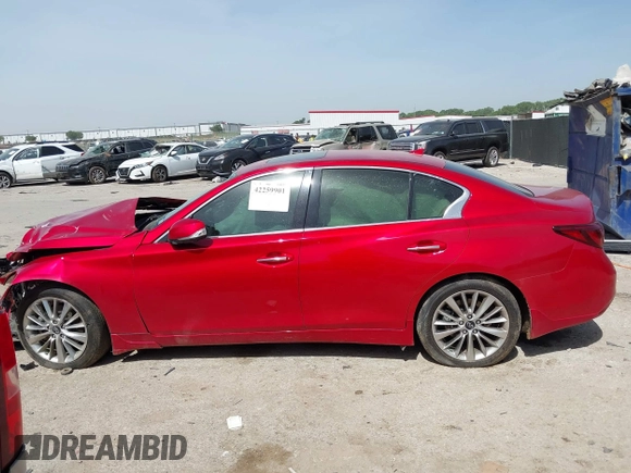 2021 Infiniti Q50 Luxe with VIN JN1EV7BP1MM705935, listed as a IAAI auction lot 42259901 with 52,813 mi miles and . Bid and sale history available at DreamBid. Image 14.