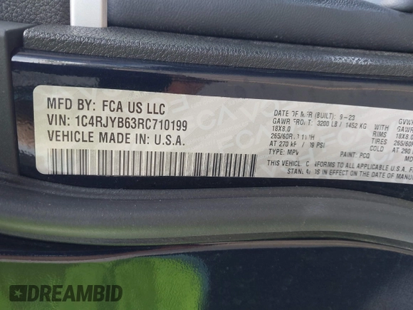 2024 Jeep Grand Cherokee with VIN 1C4RJYB63RC710199, listed as a IAAI auction lot 42484237 with 45,318 mi miles and . Bid and sale history available at DreamBid. Image 9.