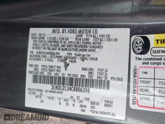 2012 Lincoln MKZ Hybrid с VIN 3LNDL2L34CR806398, выставлен на аукционе IAAI как лот 42458095 с пробегом 134 528 миль миль и . История ставок и продаж доступна на DreamBid. Изображение 9.