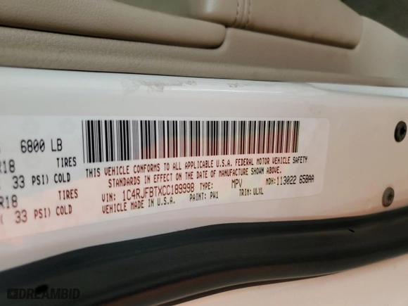 2012 Jeep Grand Cherokee Limited with VIN 1C4RJFBTXCC189998, listed as a Copart auction lot 87547735 with 207,167 mi miles and Salvage Title. Bid and sale history available at carsss.com. Image 15.