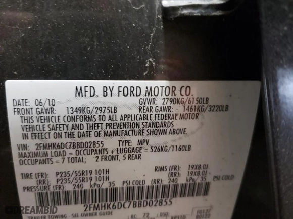2011 Ford Flex Limited with VIN 2FMHK6DC7BBD02855, listed as a Copart auction lot 43461255 with 159,881 mi miles and Salvage Title. Bid and sale history available at carsss.com. Image 14.