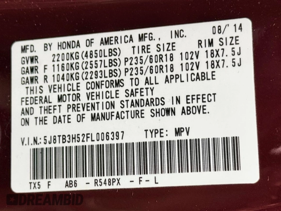 2015 Acura RDX Tech Pkg with VIN 5J8TB3H52FL006397, listed as a Copart auction lot 54230645 with 75,831 mi miles and Clean Title. Bid and sale history available at carsss.com. Image 10.