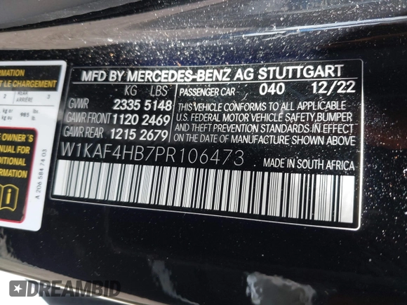 2023 Mercedes-Benz C 300 with VIN W1KAF4HB7PR106473, listed as a IAAI auction lot 42018632 with 10,720 mi miles and . Bid and sale history available at DreamBid. Image 9.