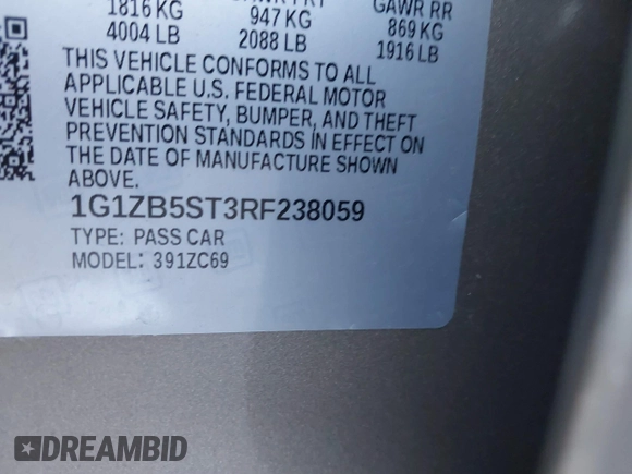 2024 Chevrolet Malibu LS with VIN 1G1ZB5ST3RF238059, listed as a IAAI auction lot 41296231 with 1,759 mi miles and . Bid and sale history available at DreamBid. Image 9.