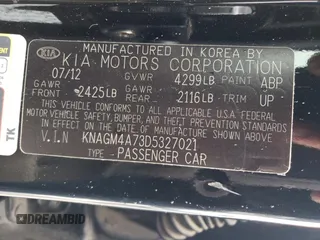 2013 Kia Optima LX with VIN KNAGM4A73D5327021, listed as a Copart auction lot 47583175 with 90,472 mi miles and Salvage Title. Bid and sale history available at carsss.com. Image 14.