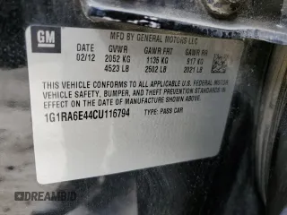 2012 Chevrolet Volt with VIN 1G1RA6E44CU116794, listed as a Copart auction lot 49116705 with 136,015 mi miles and Salvage Title. Bid and sale history available at carsss.com. Image 14.