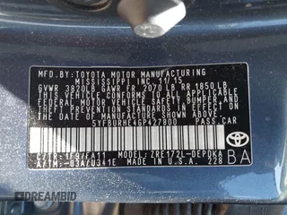 2016 Toyota Corolla L with VIN 5YFBURHE4GP427800, listed as a IAAI auction lot 42182439 with 99,529 mi miles and . Bid and sale history available at DreamBid. Image 9.