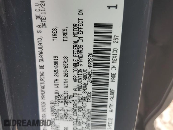 2024 Toyota Tacoma SR5 z VIN 3TYLB5JN0RT056369, wystawiony jako Copart lot #56704105 z przebiegiem 12 025 mil mil oraz Szkoda całkowita • Salvage title. Historia ofert i sprzedaży dostępna na DreamBid. Obrazek 12.