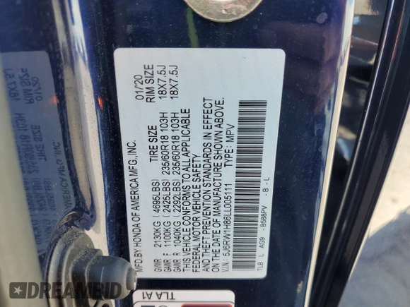 2020 Honda CR-V EX-L z VIN 5J6RW1H86LL005111, wystawiony jako Copart lot #56384115 z przebiegiem 97 269 mil mil oraz Szkoda całkowita • Salvage title. Historia ofert i sprzedaży dostępna na DreamBid. Obrazek 13.