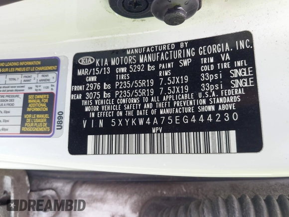 2014 Kia Sorento SX Limited with VIN 5XYKW4A75EG444230, listed as a IAAI auction lot 42540409 with 134,339 mi miles and . Bid and sale history available at DreamBid. Image 9.