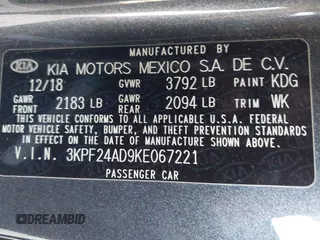 2019 Kia Forte LXS with VIN 3KPF24AD9KE067221, listed as a IAAI auction lot 41945475 with 54,457 mi miles and . Bid and sale history available at carsss.com. Image 9.