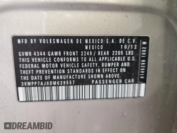 2013 Volkswagen Jetta SportWagen S with VIN 3VWPP7AJ6DM639557, listed as a Copart auction lot 51589385 with 214,631 mi miles and Salvage Title. Bid and sale history available at carsss.com. Image 12.