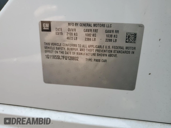 2015 Chevrolet Impala LS with VIN 1G11X5SL7FU128802, listed as a Copart auction lot 45420955 with 236,375 mi miles and Salvage Title. Bid and sale history available at DreamBid. Image 13.