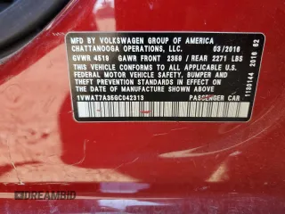 2016 Volkswagen Passat 1.8T S with VIN 1VWAT7A35GC042313, listed as a Copart auction lot 47549265 with 106,369 mi miles and Salvage Title. Bid and sale history available at carsss.com. Image 12.