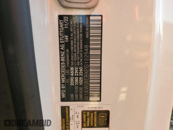 2023 Mercedes-Benz C 300 with VIN W1KWJ8EBXPG122548, listed as a Copart auction lot 80816274 with 10,142 mi miles and Salvage Title. Bid and sale history available at DreamBid. Image 13.