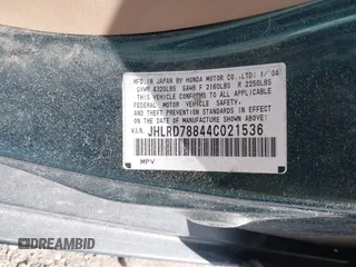 2004 Honda CR-V EX with VIN JHLRD78844C021536, listed as a IAAI auction lot 42163410 with 300,865 mi miles and . Bid and sale history available at carsss.com. Image 9.