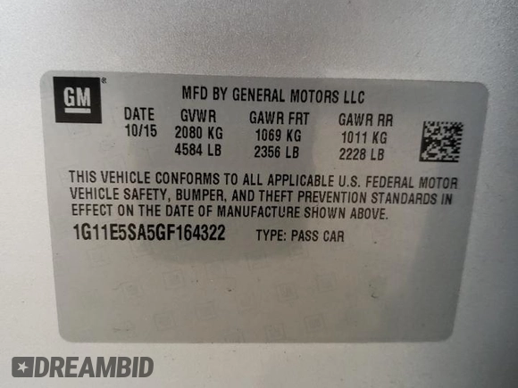 2016 Chevrolet Malibu Limited LTZ with VIN 1G11E5SA5GF164322, listed as a Copart auction lot 52317334 with 120,852 mi miles and Non Repairable. Bid and sale history available at carsss.com. Image 13.