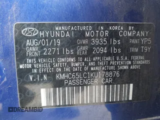2019 Hyundai Ioniq Blue with VIN KMHC65LC1KU178876, listed as a IAAI auction lot 41718230 with 179,970 mi miles and . Bid and sale history available at DreamBid. Image 9.