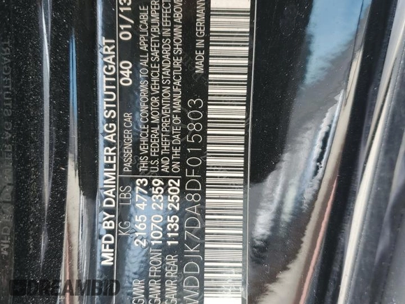 2013 Mercedes-Benz SL-Class SL 550 with VIN WDDJK7DA8DF015803, listed as a Copart auction lot 68069484 with 38,759 mi miles and Clean Title. Bid and sale history available at carsss.com. Image 12.