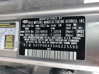2017 Kia Sorento EX with VIN 5XYPHDA55HG225593, listed as a Copart auction lot 52734715 with 64,423 mi miles and Salvage Title. Bid and sale history available at DreamBid. Image 14.
