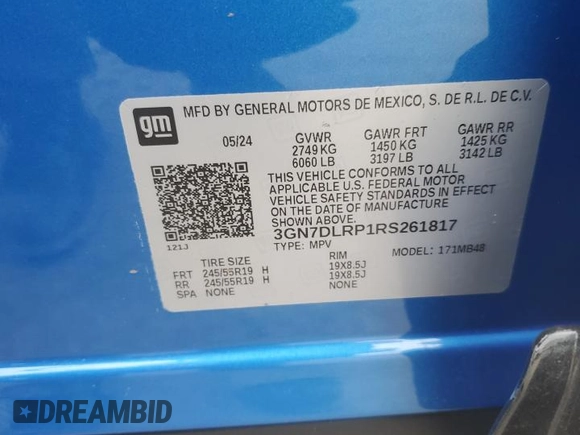 2024 Chevrolet Equinox EV LT z VIN 3GN7DLRP1RS261817, wystawiony jako Copart lot #52072675 z przebiegiem 3 218 mil mil oraz Szkoda całkowita • Salvage title. Historia ofert i sprzedaży dostępna na DreamBid. Obrazek 14.