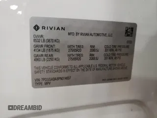 2023 Rivian R1S Adventure with VIN 7PDSGABA8PN014637, listed as a Copart auction lot 46277855 with 20,343 mi miles and Salvage Title. Bid and sale history available at DreamBid. Image 13.