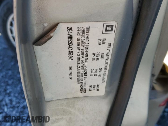 1999 Buick Regal LS with VIN 2G4WB52K4X1458845, listed as a Copart auction lot 55254814 with 200,000 mi miles and Salvage title. Bid and sale history available at DreamBid. Image 12.