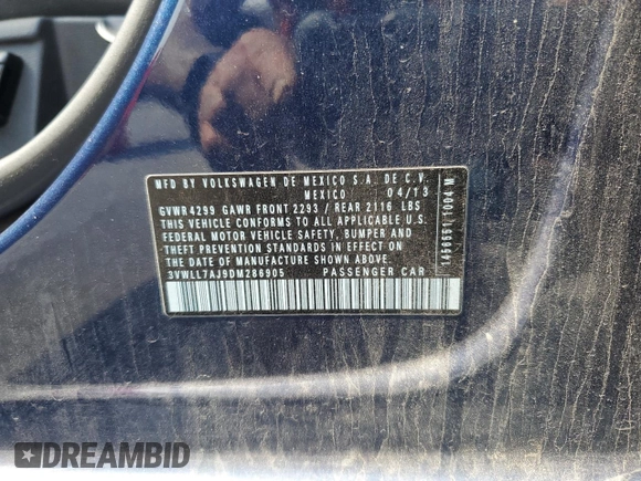 2013 Volkswagen Jetta TDI w/Premium with VIN 3VWLL7AJ9DM286905, listed as a Copart auction lot 53755935 with 203,789 mi miles and Salvage title. Bid and sale history available at DreamBid. Image 12.