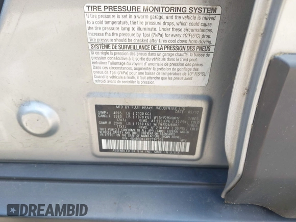 2012 Subaru Outback Limited with VIN 4S4BRDKCXC2297036, listed as a IAAI auction lot 42245766 with 131,360 mi miles and . Bid and sale history available at DreamBid. Image 9.
