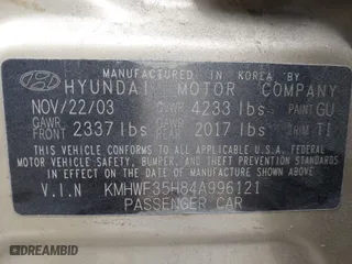 2004 Hyundai Sonata GLS with VIN KMHWF35H84A996121, listed as a IAAI auction lot 41731899 with 49,250 mi miles. Bid and sale history available at carsss.com. Image 9.