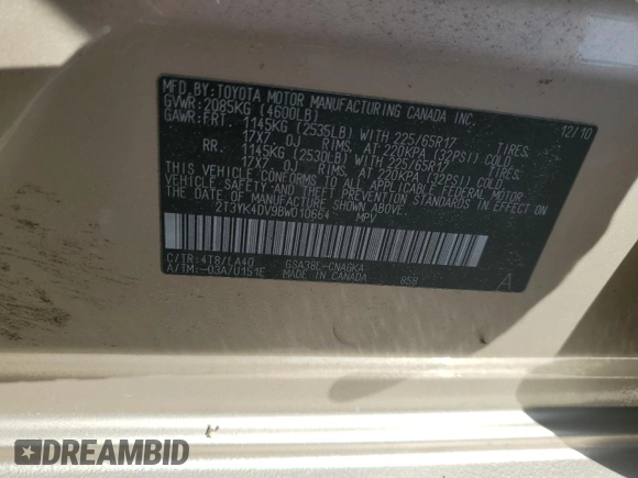 2011 Toyota RAV4 Limited with VIN 2T3YK4DV9BW010664, listed as a Copart auction lot 79170614 with 70,116 mi miles and Salvage title. Bid and sale history available at DreamBid. Image 14.