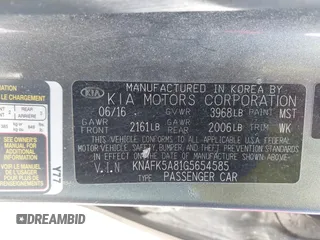 2016 Kia Forte 5-Door LX with VIN KNAFK5A81G5654585, listed as a IAAI auction lot 42103861 with 201,547 mi miles. Bid and sale history available at carsss.com. Image 9.