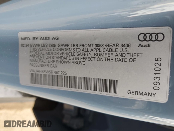 2024 Audi RS e-tron GT z VIN WAUAHBFW5R7901225, wystawiony jako Copart lot #53719655 z przebiegiem Nie podano mil oraz Szkoda całkowita • Salvage title. Historia ofert i sprzedaży dostępna na DreamBid. Obrazek 12.