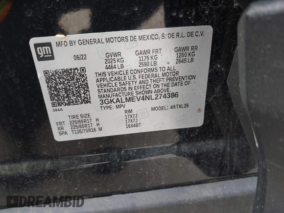 2022 GMC Terrain SLE with VIN 3GKALMEV4NL274386, listed as a IAAI auction lot 42205178 with 88,126 mi miles and . Bid and sale history available at DreamBid. Image 9.