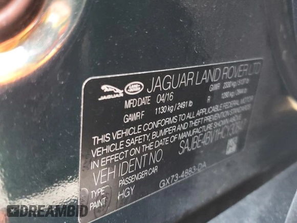 2017 Jaguar XF 35t Prestige with VIN SAJBE4BV1HCY30847, listed as a Copart auction lot 78914324 with 33,592 mi miles and Salvage Title. Bid and sale history available at carsss.com. Image 12.