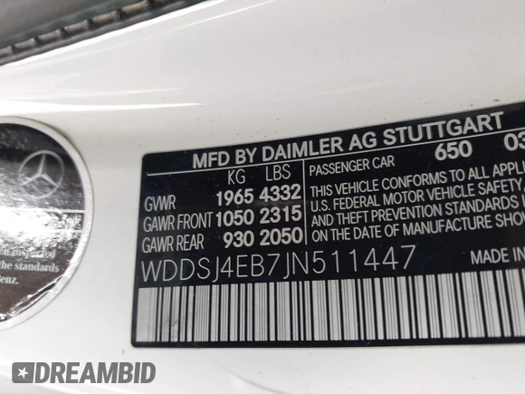 2018 Mercedes-Benz CLA 250 with VIN WDDSJ4EB7JN511447, listed as a IAAI auction lot 42227282 with 110,155 mi miles and . Bid and sale history available at DreamBid. Image 9.