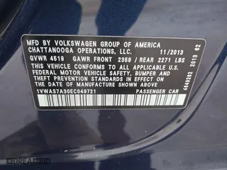 2014 Volkswagen Passat Wolfsburg Ed with VIN 1VWAS7A30EC049721, listed as a IAAI auction lot 41097234 with 139,843 mi miles. Bid and sale history available at carsss.com. Image 9.