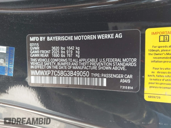 2016 MINI Hardtop S with VIN WMWXP7C58G3B49050, listed as a IAAI auction lot 42397484 with 103,083 mi miles and . Bid and sale history available at DreamBid. Image 9.