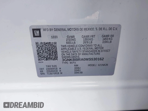2021 Chevrolet Blazer LT with VIN 3GNKBBRA0MS530162, listed as a IAAI auction lot 41629486 with 52,497 mi miles and . Bid and sale history available at DreamBid. Image 9.