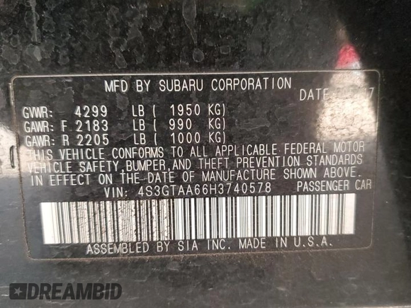 2017 Subaru Impreza с VIN 4S3GTAA66H3740578, выставлен на аукционе Copart как лот 88152315 с пробегом 94 352 миль миль и Списание • Salvage title. История ставок и продаж доступна на DreamBid. Изображение 13.